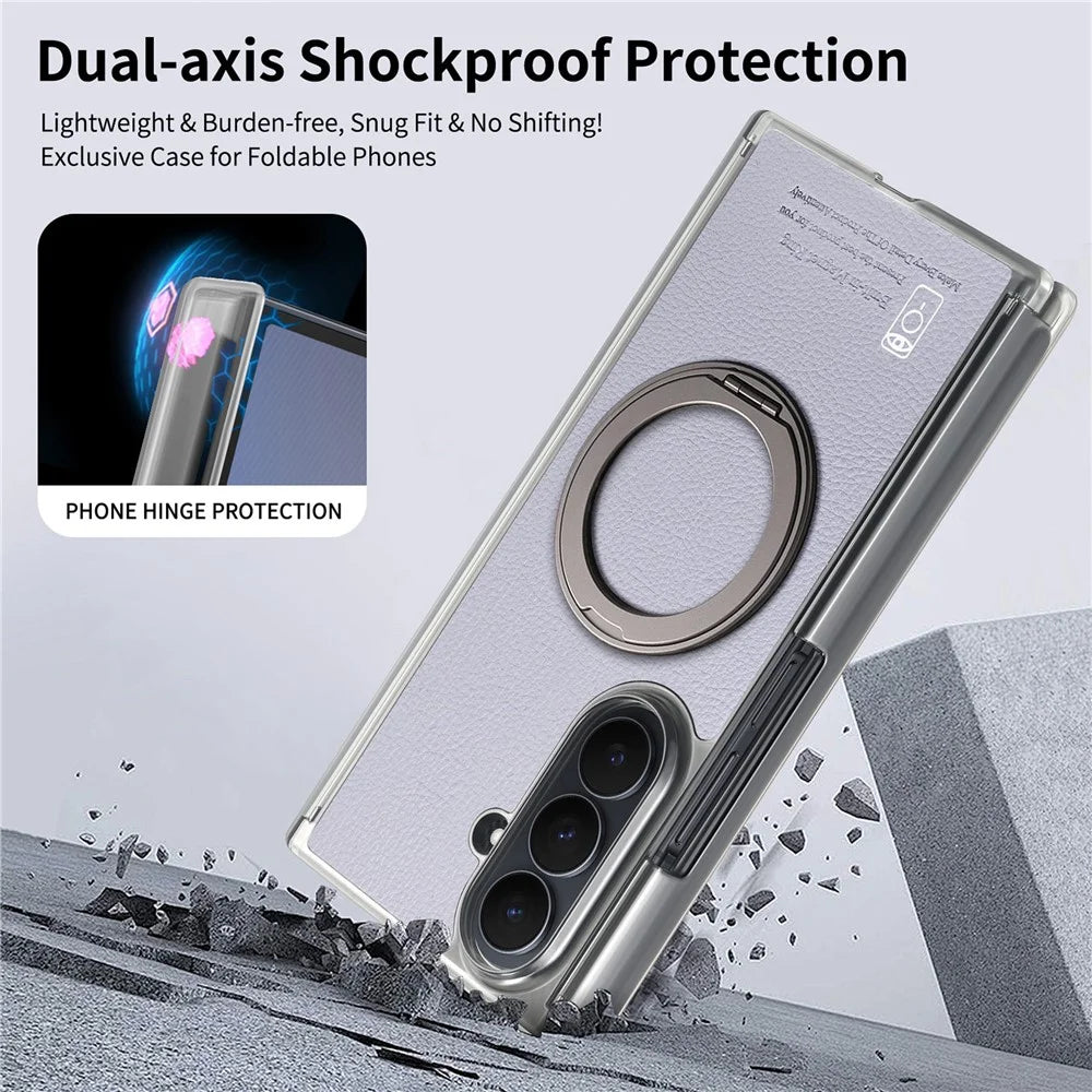 For Samsung Galaxy Z TriFold 5G Magnetic Case with 360° Ring Stand Hinge Protection PU PC TPU Phone Cover - Light Purple - 7
