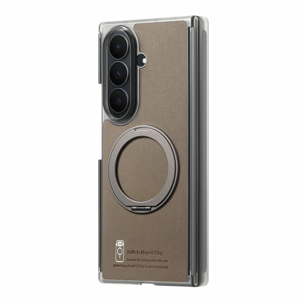 For Samsung Galaxy Z TriFold 5G Magnetic Phone Case with 360 Degree Rotating Ring Holder Dual-Axis Shockproof Protection - Dark Brown - 2