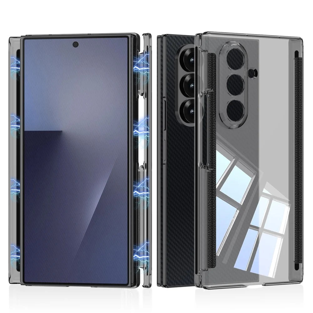 GKK For Samsung Galaxy Z TriFold 5G Clear Phone Case Magnetic Double Hinge Full Protection PC Cover - Transparent Black - 1