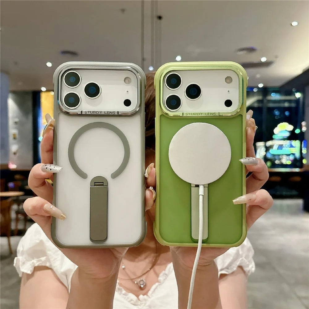 For iPhone 17 Pro Magnetic Phone Case Skin Feel PC TPU Protective Cover Compatible with MagSafe with Kickstand - Pink - 3