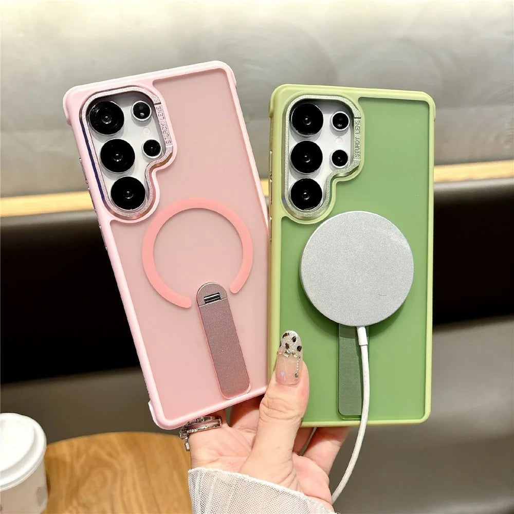 For Samsung Galaxy S26 Ultra Magnetic Phone Case Skin Feel PC TPU Protective Cover with Kickstand - Pink - 3