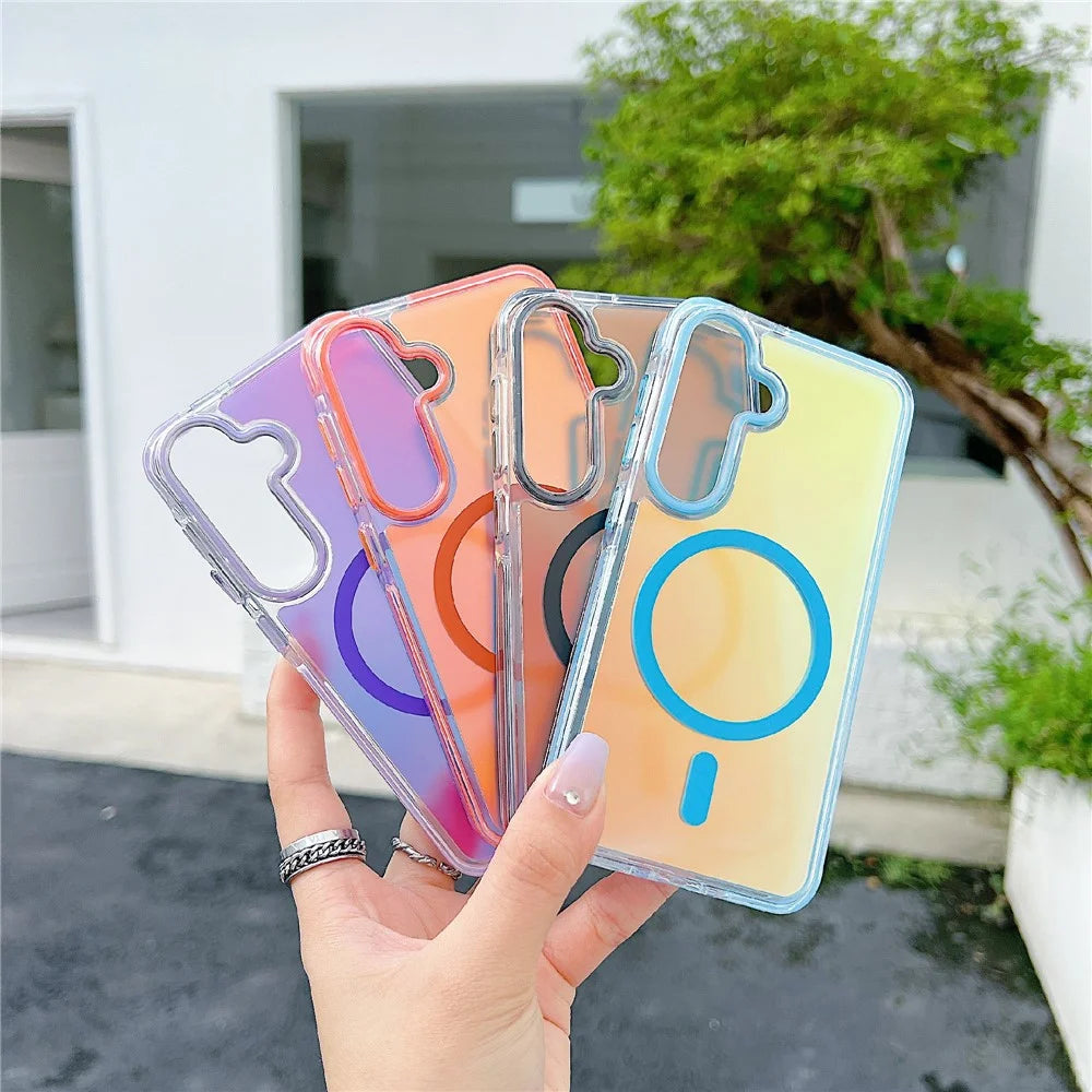 For Samsung Galaxy S25 / S24 Magnetic Case Laser Color Changing PC TPU Phone Protection Cover - Orange - 3
