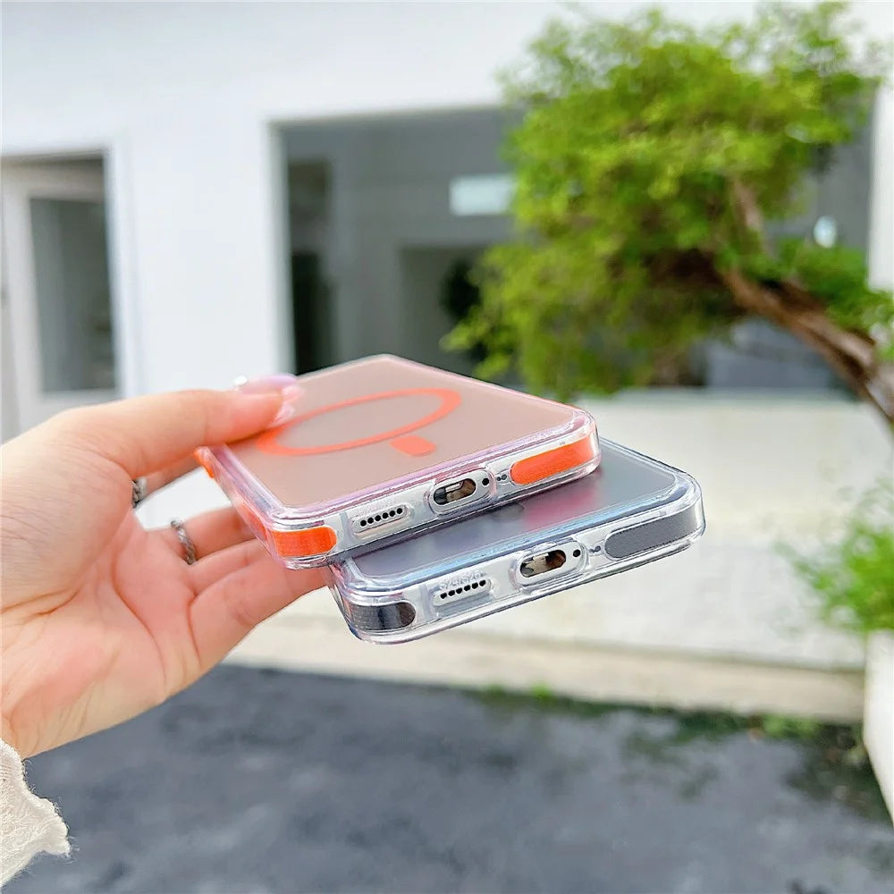 For Samsung Galaxy S25 / S24 Magnetic Case Laser Color Changing PC TPU Phone Protection Cover - Orange - 6