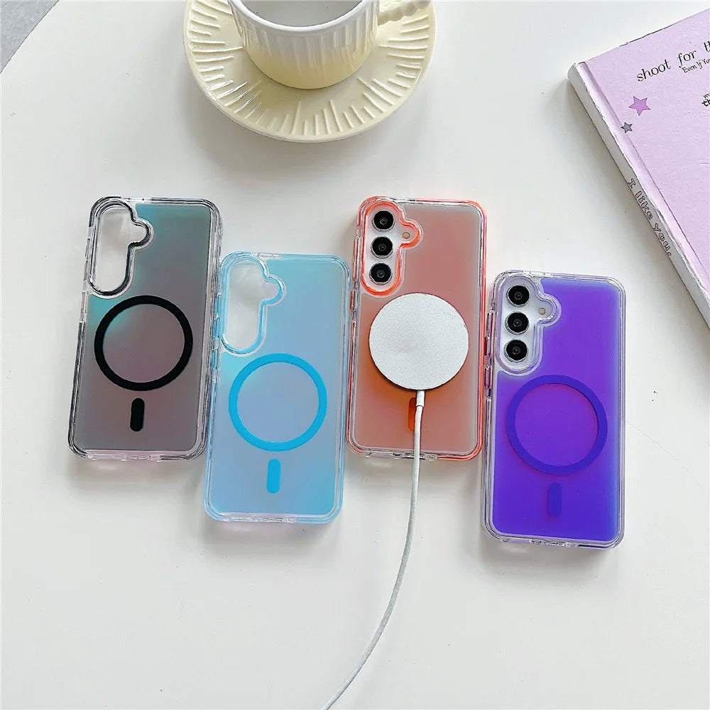 For Samsung Galaxy S25 / S24 Magnetic Case Laser Color Changing PC TPU Phone Protection Cover - Orange - 7