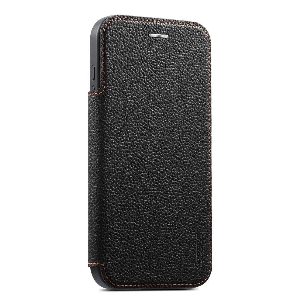 ESEBLE For iPhone 17 Pro Max Magnetic Case Ultra Thin Litching Textured Leather Flip Cover with Card Slot Compatible with Magsafe - Black - 5