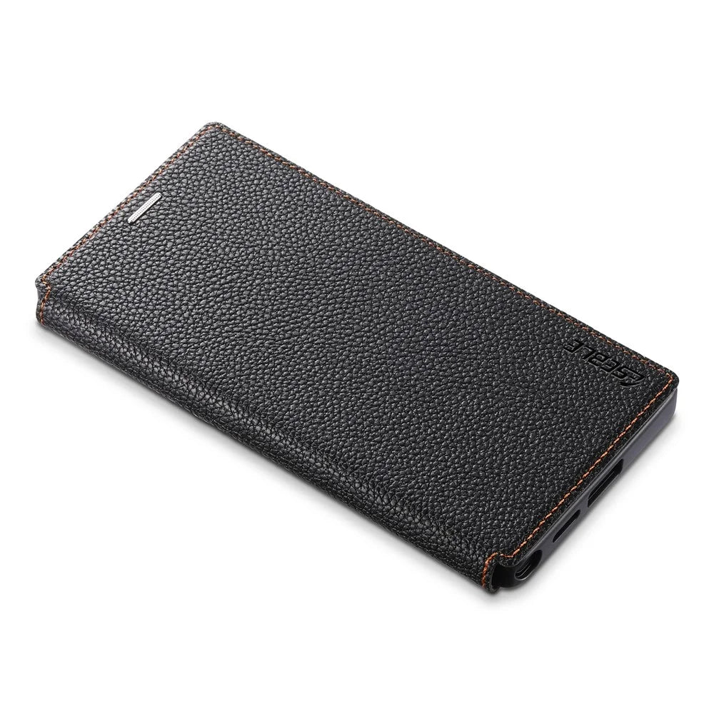 ESEBLE For Samsung Galaxy S25 Ultra Magnetic Case Ultra Thin Litching Textured Leather Flip Cover with Card Slot - Black - 3
