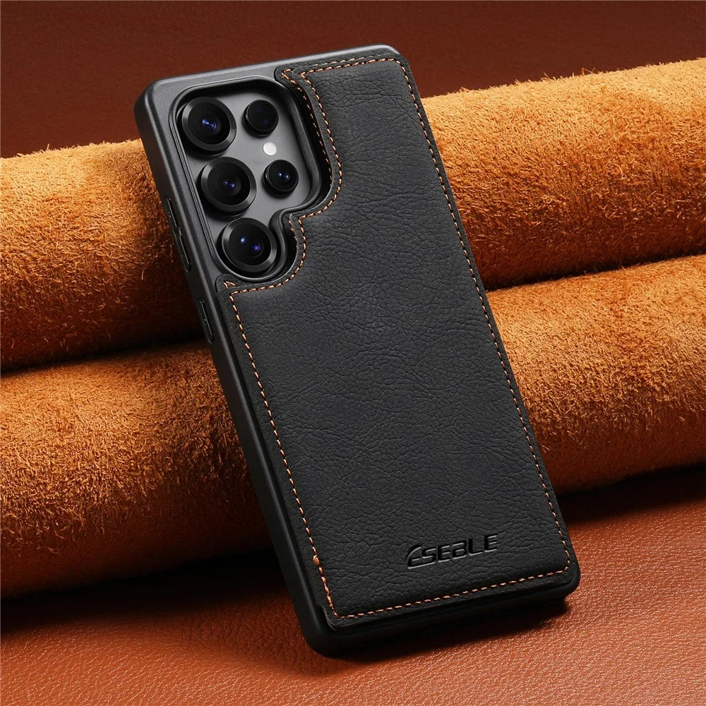 ESEBLE For Samsung Galaxy S26 Ultra Phone Case with Card Holder Vintage Textured PC + PU Leather Back Cover - Black - 7