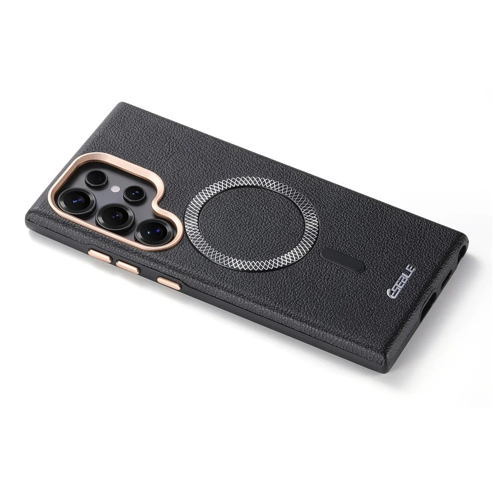 ESEBLE For Samsung Galaxy S25 Ultra Magnetic Case PU+TPU Litchi Pattern Back Cover - Black - 6