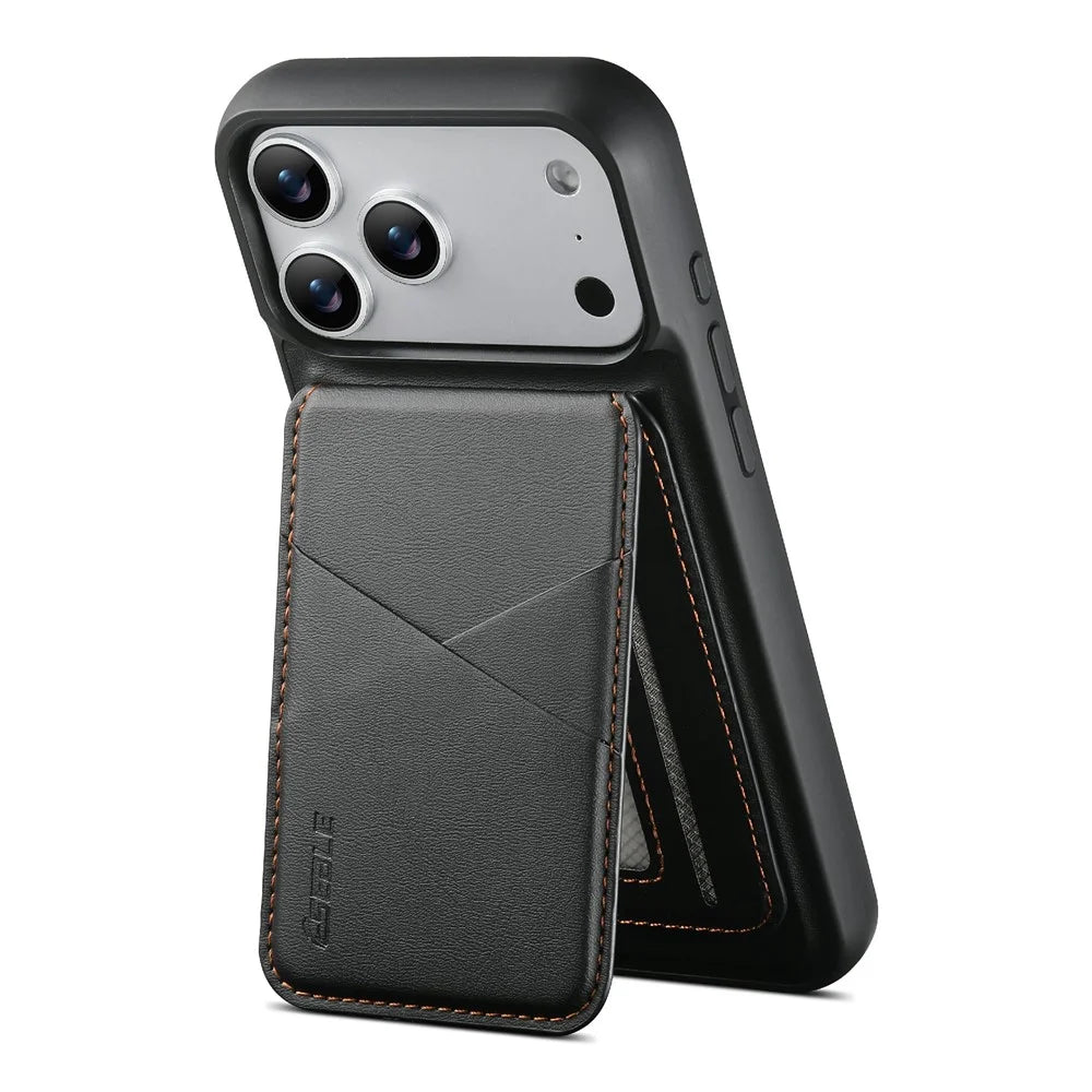 ESEBLE For iPhone 17 Pro Max Magnetic Case RFID Blocking TPU+PU Leather Phone Cover with Detachable Card Holder - Black - 2
