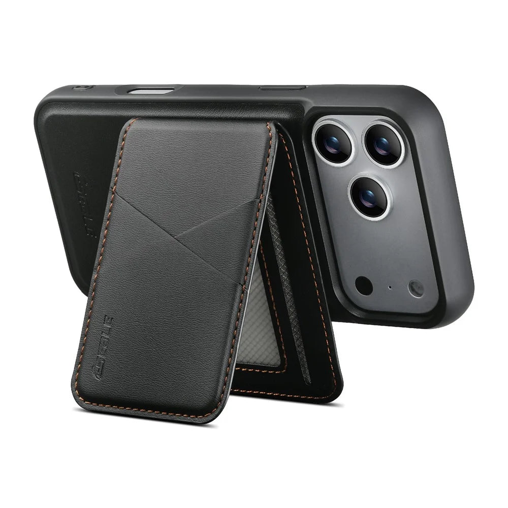 ESEBLE For iPhone 17 Pro Max Magnetic Case RFID Blocking TPU+PU Leather Phone Cover with Detachable Card Holder - Black - 3