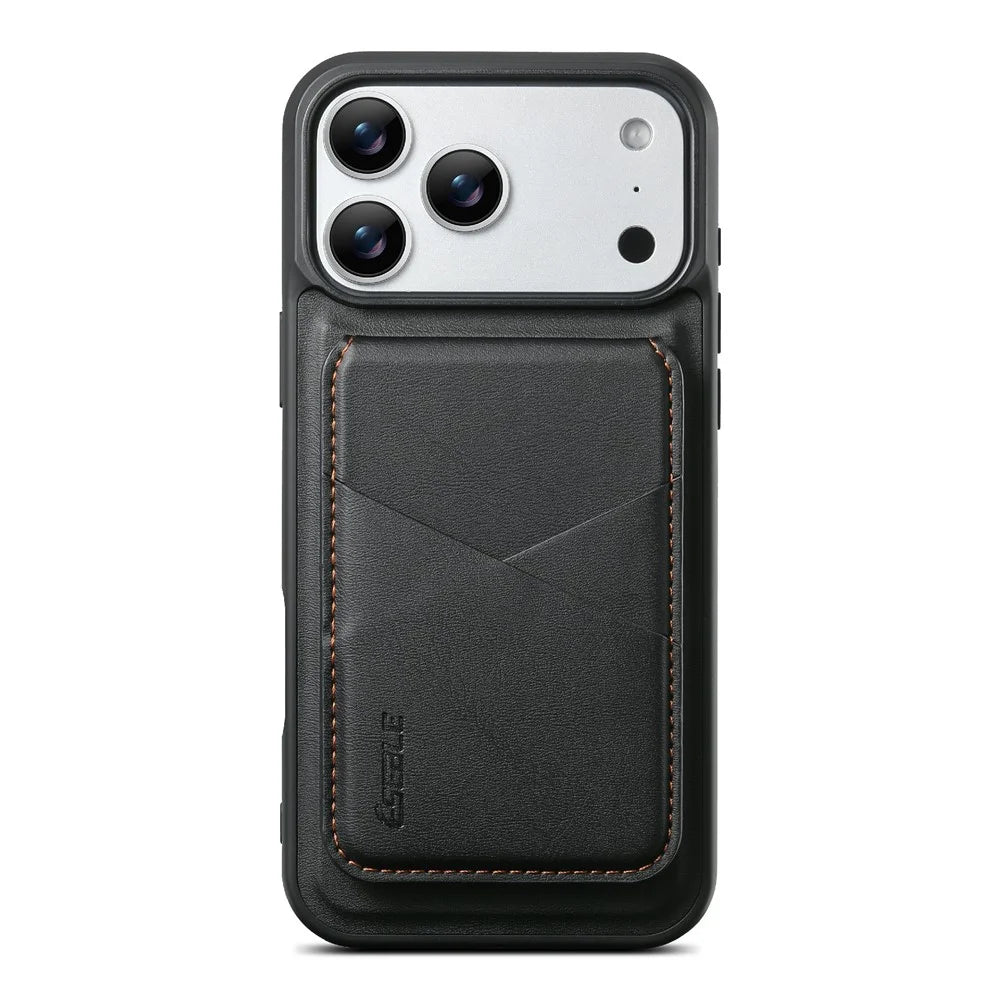 ESEBLE For iPhone 17 Pro Max Magnetic Case RFID Blocking TPU+PU Leather Phone Cover with Detachable Card Holder - Black - 5