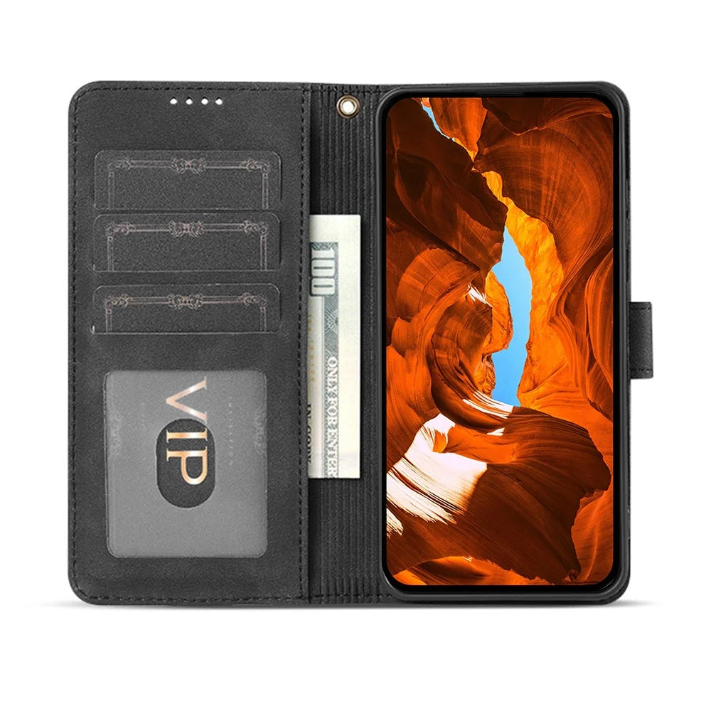 AZNS A2 for iPhone 18 Pro Max / 17 Pro Max Leather Case with Wrist Strap RFID Blocking Wallet Stand Phone Cover - Black - 2