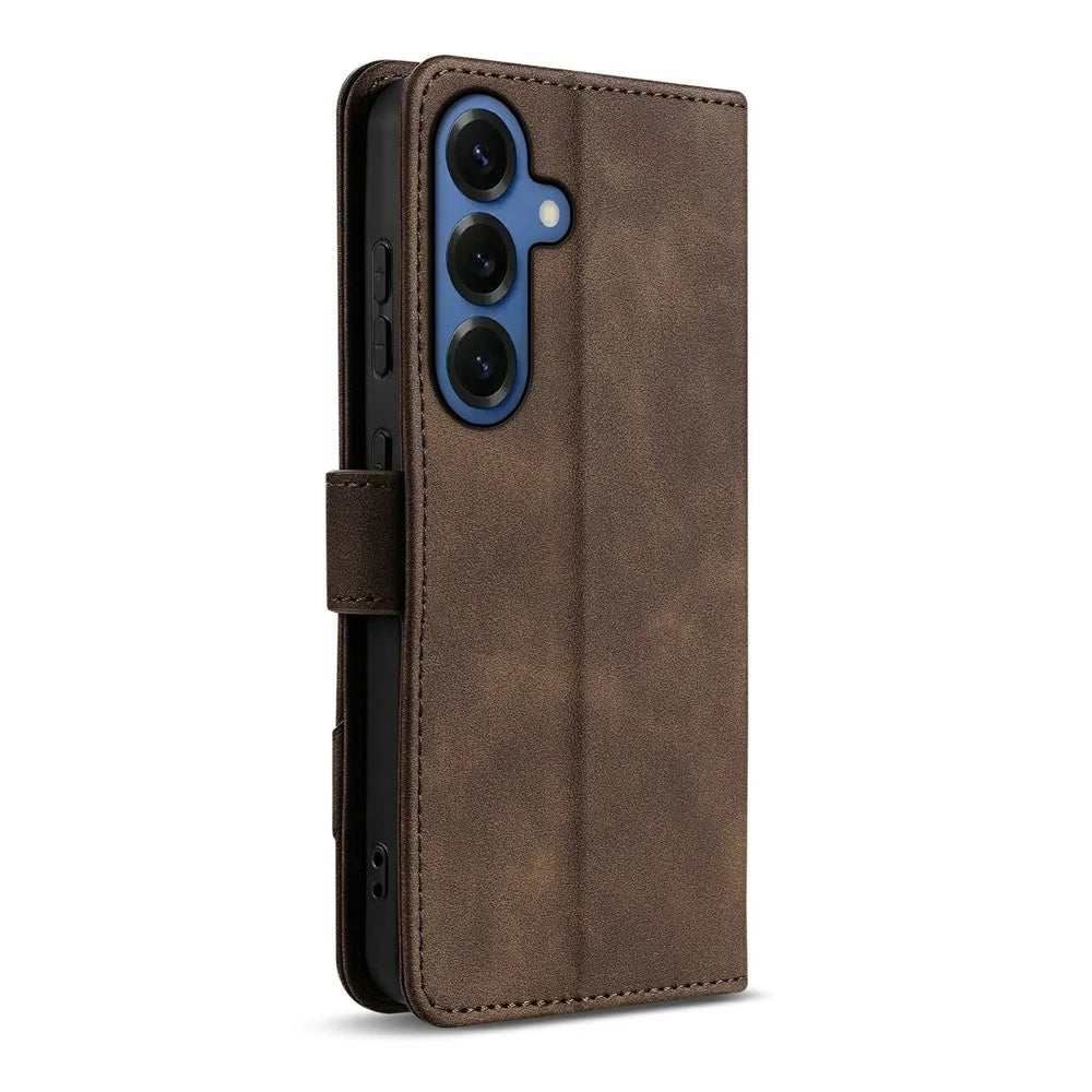 AZNS A2 for Samsung Galaxy S26 Leather Case with Wrist Strap RFID Blocking Wallet Stand Phone Cover - Brown - 5