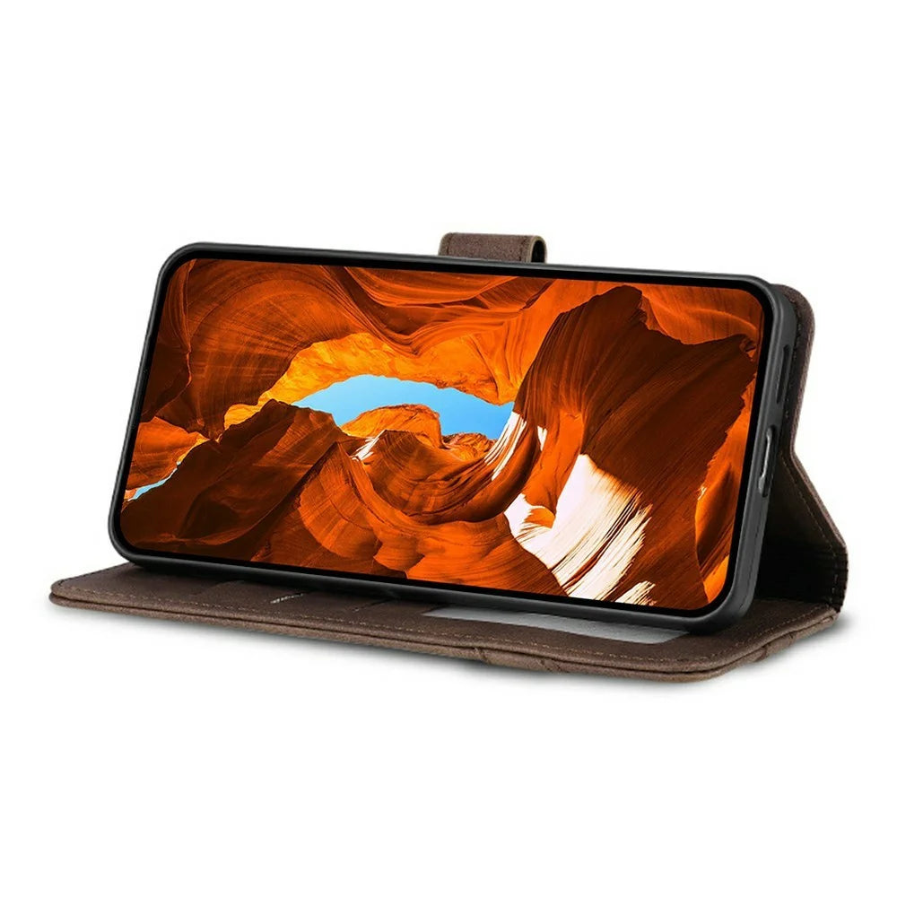 AZNS A2 for Samsung Galaxy S25 FE Leather Case with Wrist Strap RFID Blocking Wallet Stand Phone Cover - Brown - 3