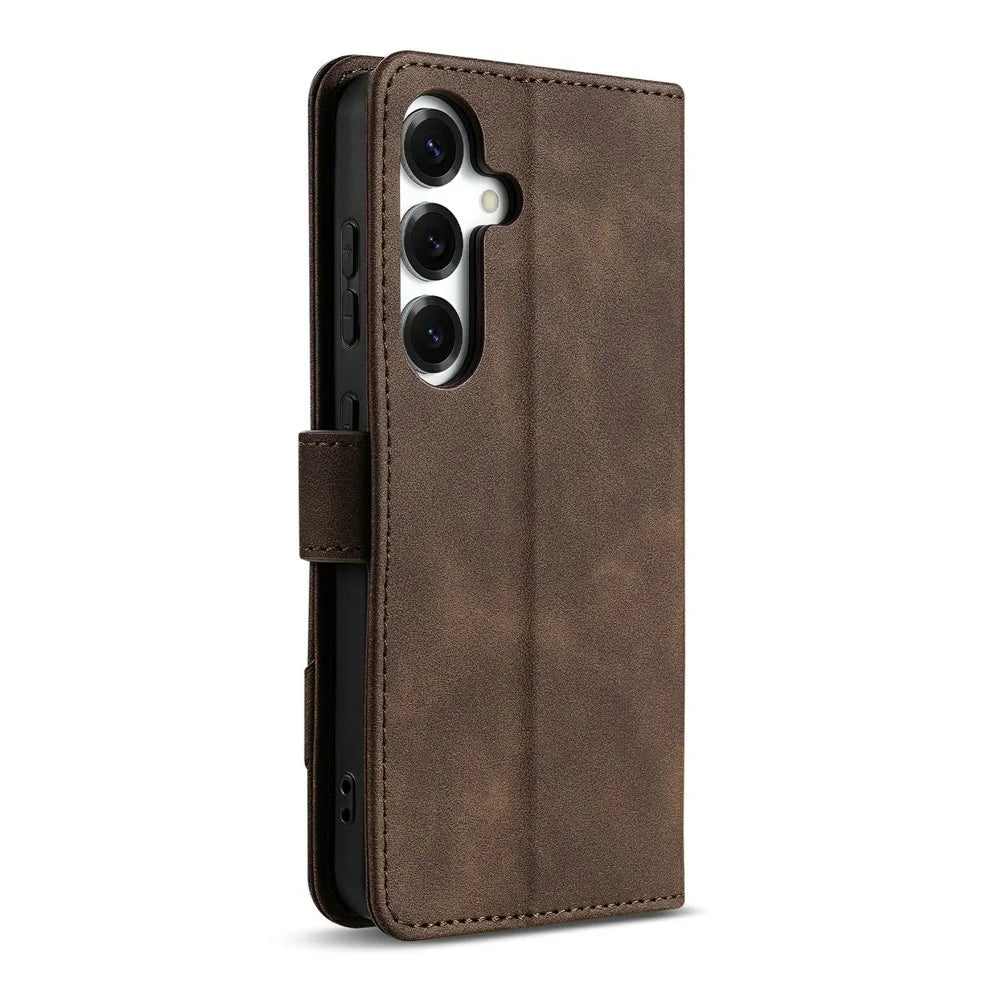 AZNS A2 for Samsung Galaxy S25 FE Leather Case with Wrist Strap RFID Blocking Wallet Stand Phone Cover - Brown - 5