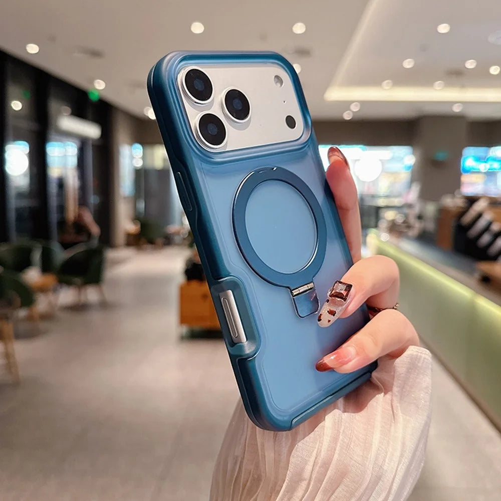 For iPhone 17 Pro Magnetic Case with Ring Holder Soft Touch TPU PC Shockproof Cover Compatible with MagSafe - Sapphire - 6