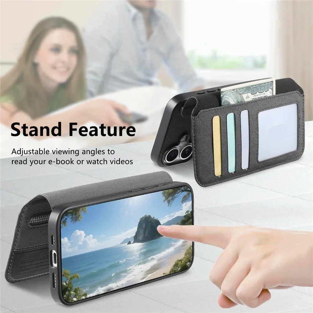 For Samsung Galaxy A16 5G / 4G Magnetic Case RFID Blocking Detachable Wallet Stand Cloth Texture Leather Phone Cover - Black - 6