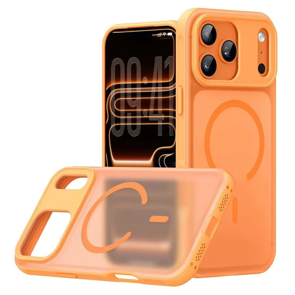 For iPhone 17 Pro Max Magnetic Case Anti-fingerprint Soft-touch Shockproof TPU + PC Cover - Orange - 1