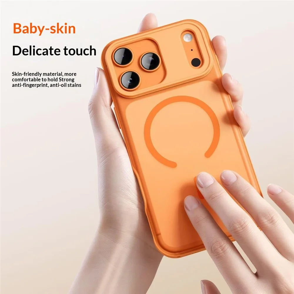 For iPhone 17 Pro Max Magnetic Case Anti-fingerprint Soft-touch Shockproof TPU + PC Cover - Orange - 5