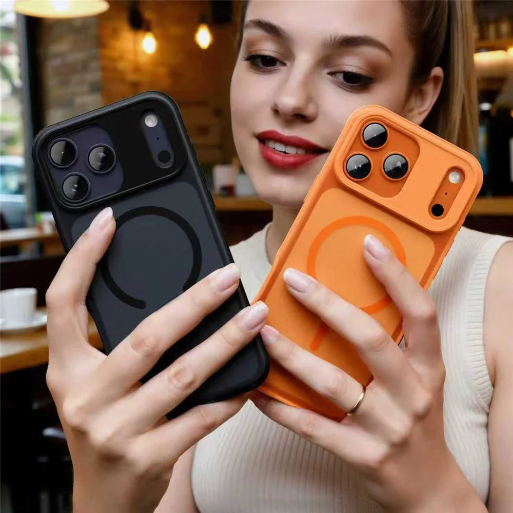 For iPhone 17 Pro Max Magnetic Case Anti-fingerprint Soft-touch Shockproof TPU + PC Cover - Orange - 6