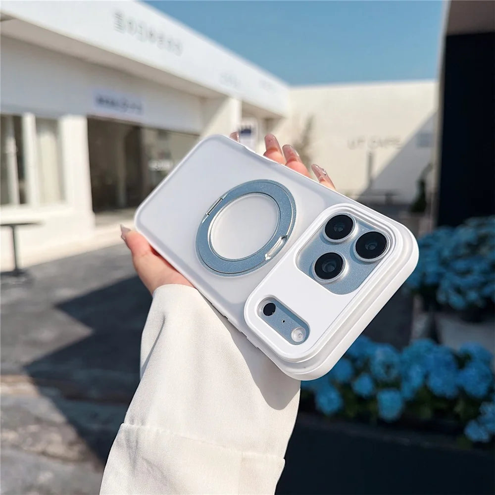 For iPhone 18 Pro / 17 Pro Magnetic Case Rotating Ring Kickstand PC + TPU Skin-touch Phone Cover - Transparent White - 2