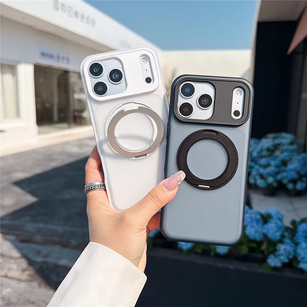 For iPhone 18 Pro / 17 Pro Magnetic Case Rotating Ring Kickstand PC + TPU Skin-touch Phone Cover - Transparent White - 4