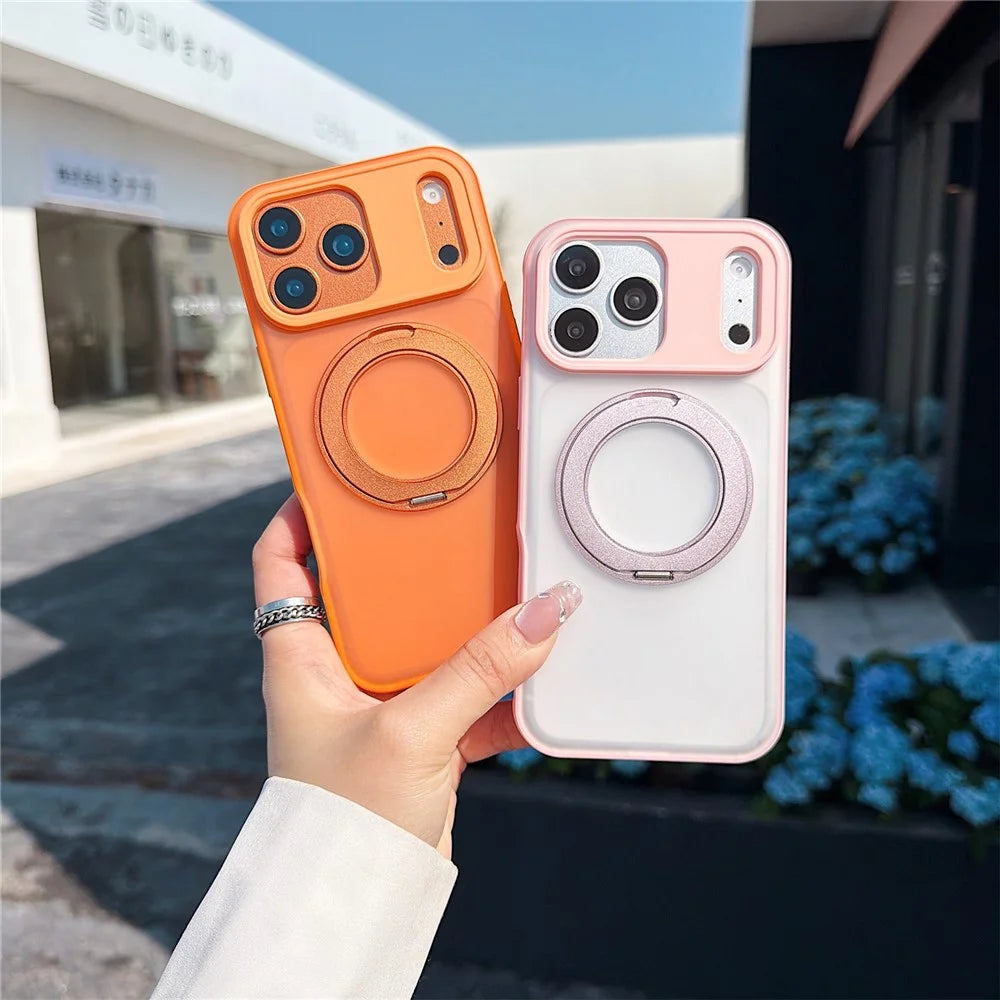 For iPhone 18 Pro / 17 Pro Magnetic Case Rotating Ring Kickstand PC + TPU Skin-touch Phone Cover - Transparent White - 5