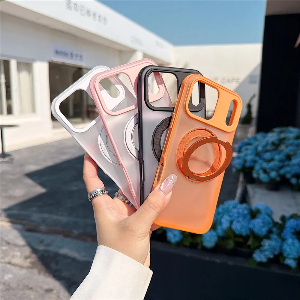 For iPhone 18 Pro / 17 Pro Magnetic Case Rotating Ring Kickstand PC + TPU Skin-touch Phone Cover - Transparent White - 6