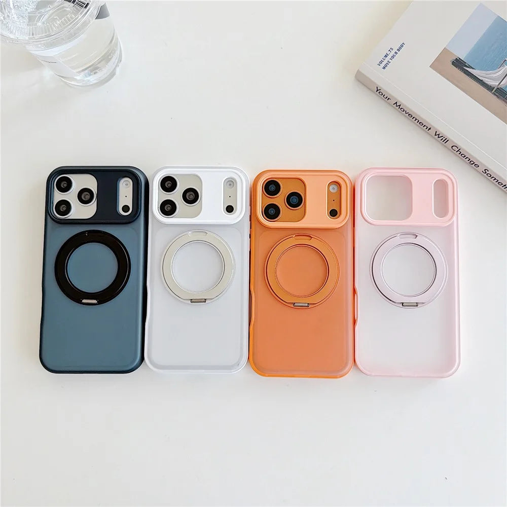 For iPhone 18 Pro / 17 Pro Magnetic Case Rotating Ring Kickstand PC + TPU Skin-touch Phone Cover - Transparent White - 7