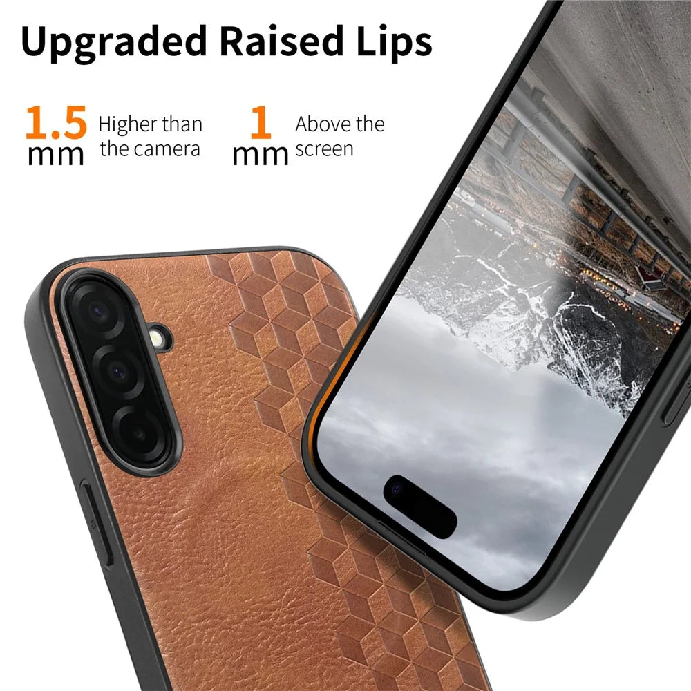 For Samsung Galaxy S26+ Magnetic Phone Case with Grid Pattern Protective PU Leather + PC Cover - Brown - 4