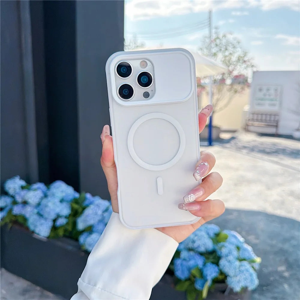 For iPhone 16 Pro Max Magnetic Case Anti-fingerprint Soft-touch Shockproof TPU + PC Cover - Transparent White - 1