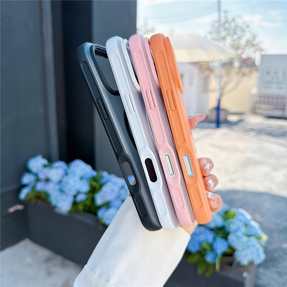 For iPhone 16 Pro Max Magnetic Case Anti-fingerprint Soft-touch Shockproof TPU + PC Cover - Transparent White - 7