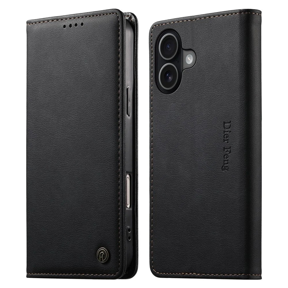 DIERFENG DF-019 for iPhone 17 Leather Wallet Case Card Slots RFID Blocking Magnetic Flip Cover - Black - 1
