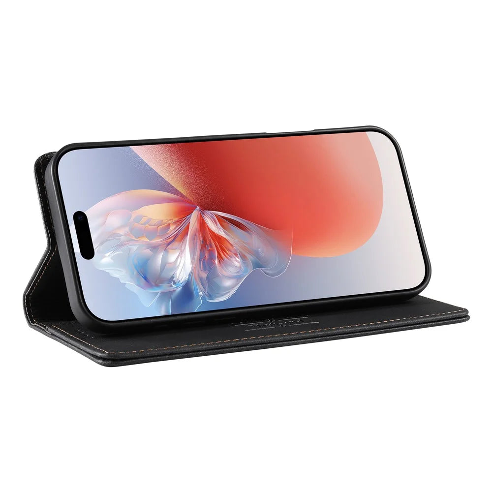 DIERFENG DF-019 for iPhone 17 Leather Wallet Case Card Slots RFID Blocking Magnetic Flip Cover - Black - 2