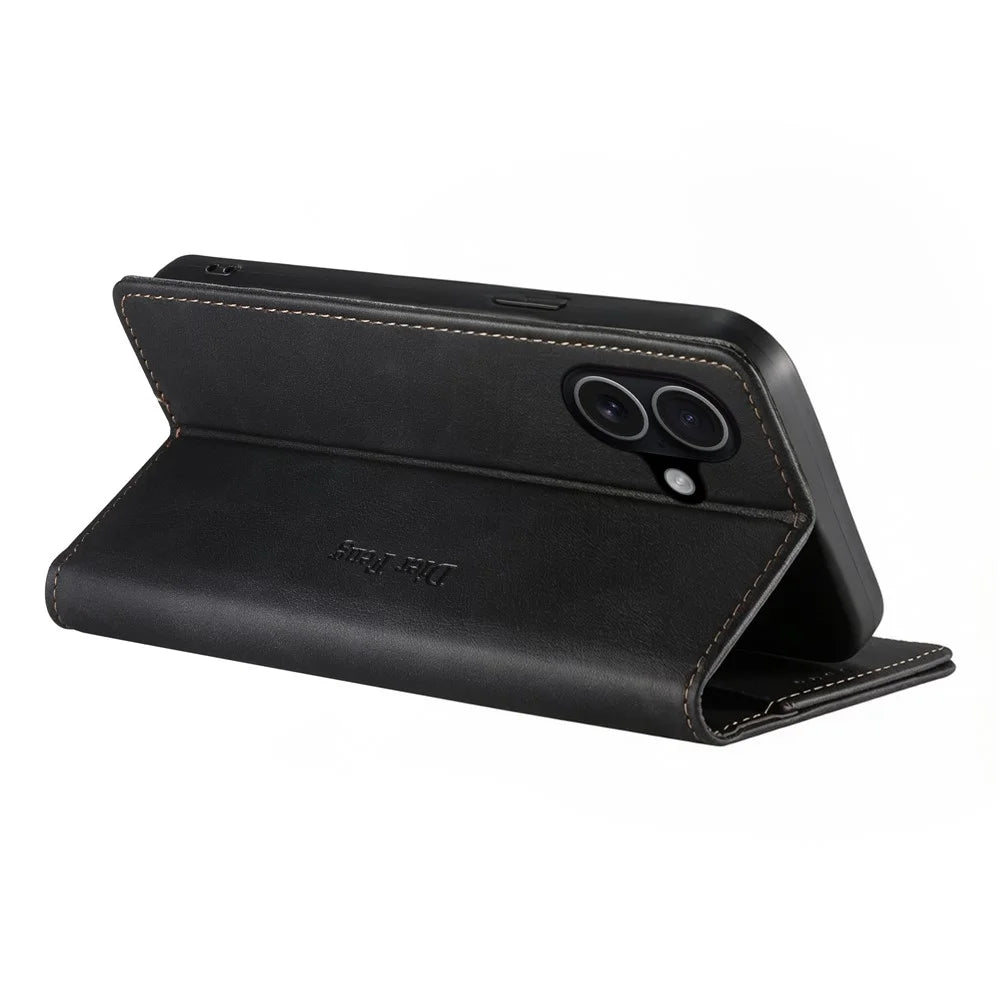 DIERFENG DF-019 for iPhone 17 Leather Wallet Case Card Slots RFID Blocking Magnetic Flip Cover - Black - 4