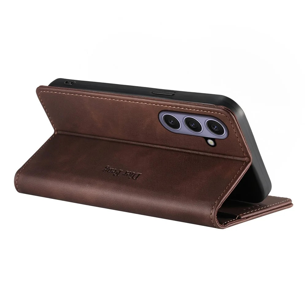 DIERFENG DF-019 for Samsung Galaxy S24+ / S25+ Leather Wallet Case Magnetic Flip Cover with Card Slots RFID Blocking - Dark Brown - 4