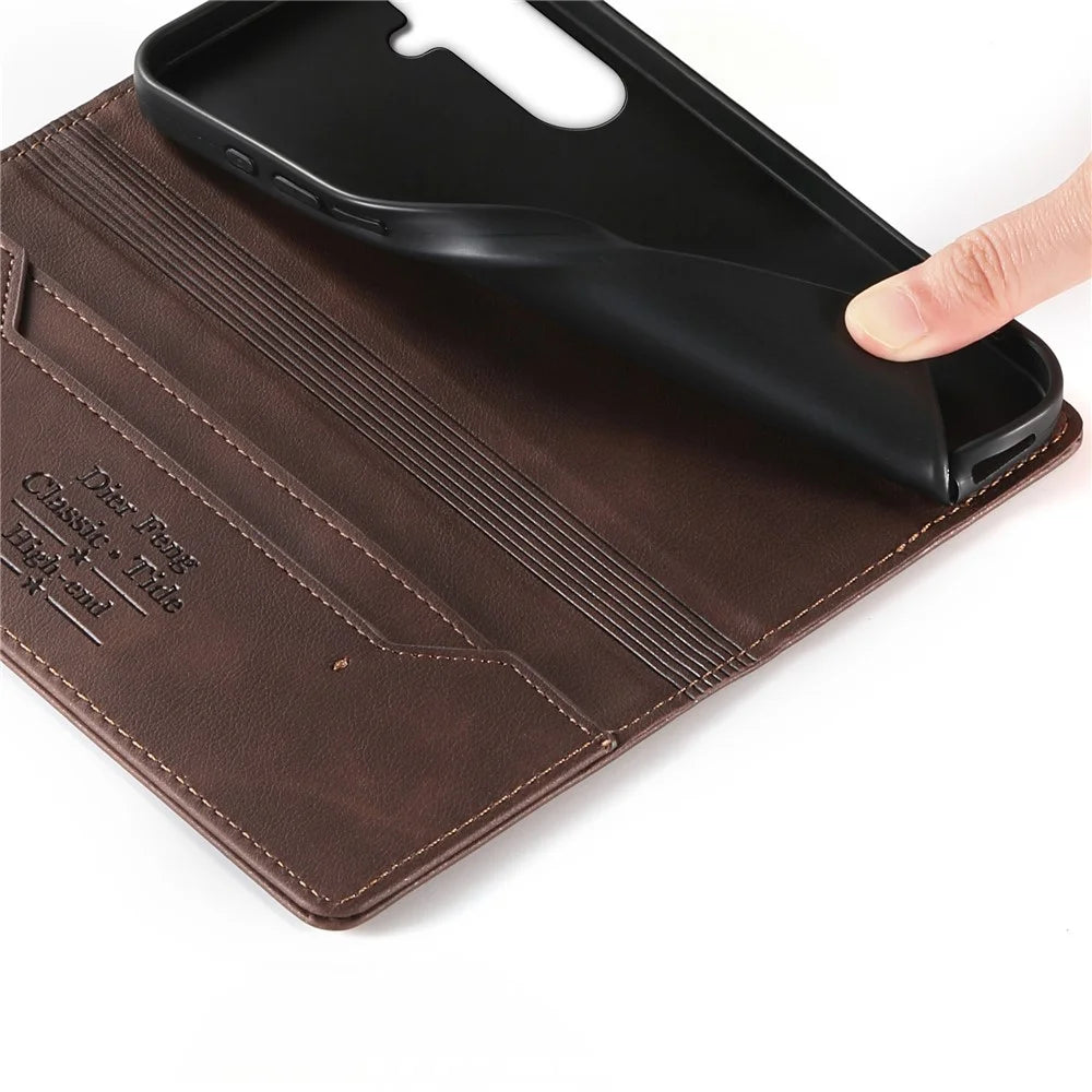 DIERFENG DF-019 for Samsung Galaxy S24+ / S25+ Leather Wallet Case Magnetic Flip Cover with Card Slots RFID Blocking - Dark Brown - 5