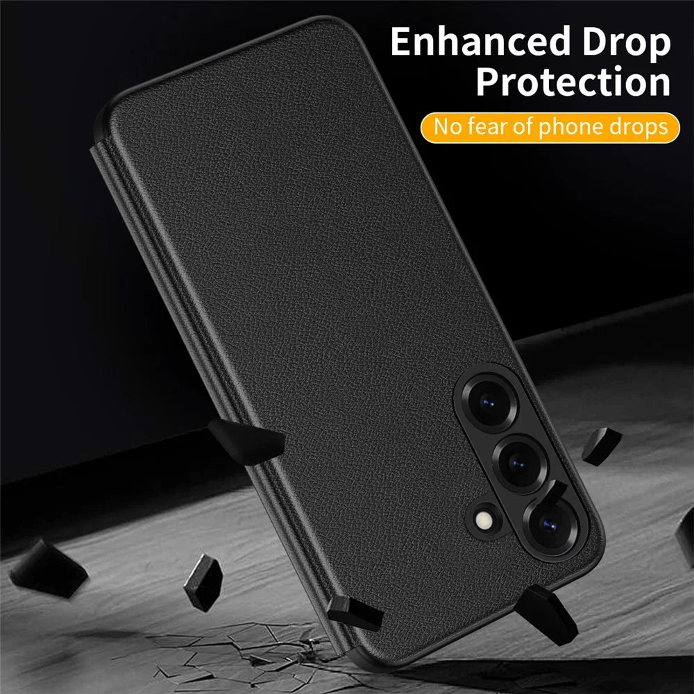 For Samsung Galaxy A57 5G Case Smart View Window Leather Phone Cover - Black - 6