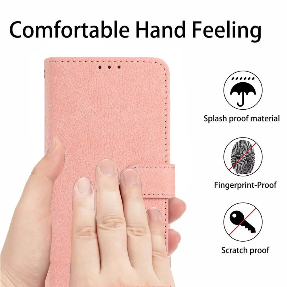 For Samsung Galaxy A05s 4G Wallet Case Litchi Texture Leather Flip Cover with Card Slots and Hand Strap - Pink - 6