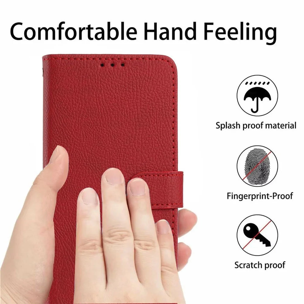For Samsung Galaxy S24 Wallet Case Litchi Texture Leather Flip Cover with Card Slots and Hand Strap - Red - 6
