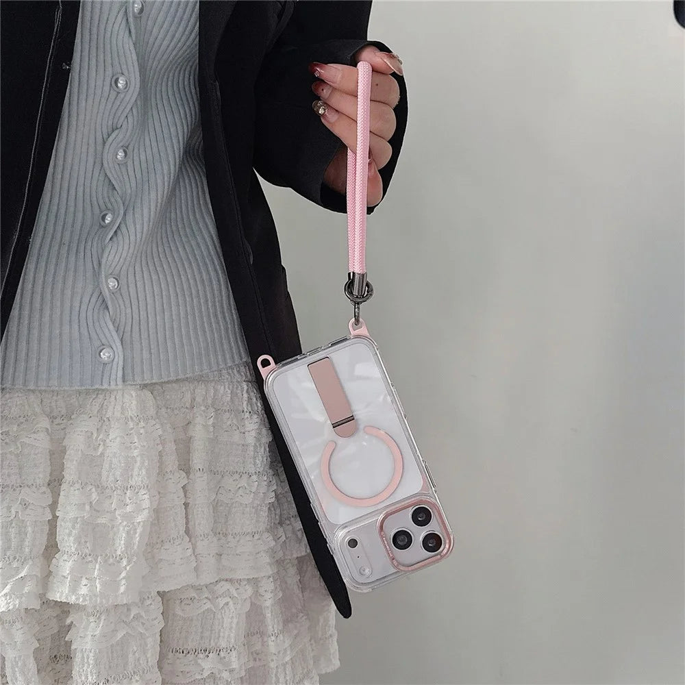 For iPhone 18 Pro / 17 Pro Magnetic Case Kickstand PC TPU Phone Cover with 30cm Short Strap / 120cm Long Strap - Orange - 5