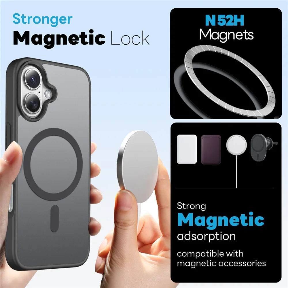 NORTHJO For iPhone 17 Magnetic Case Translucent Matte Shockproof Phone Cover Set with Front Screen Protector + Lens Film - Black - 2