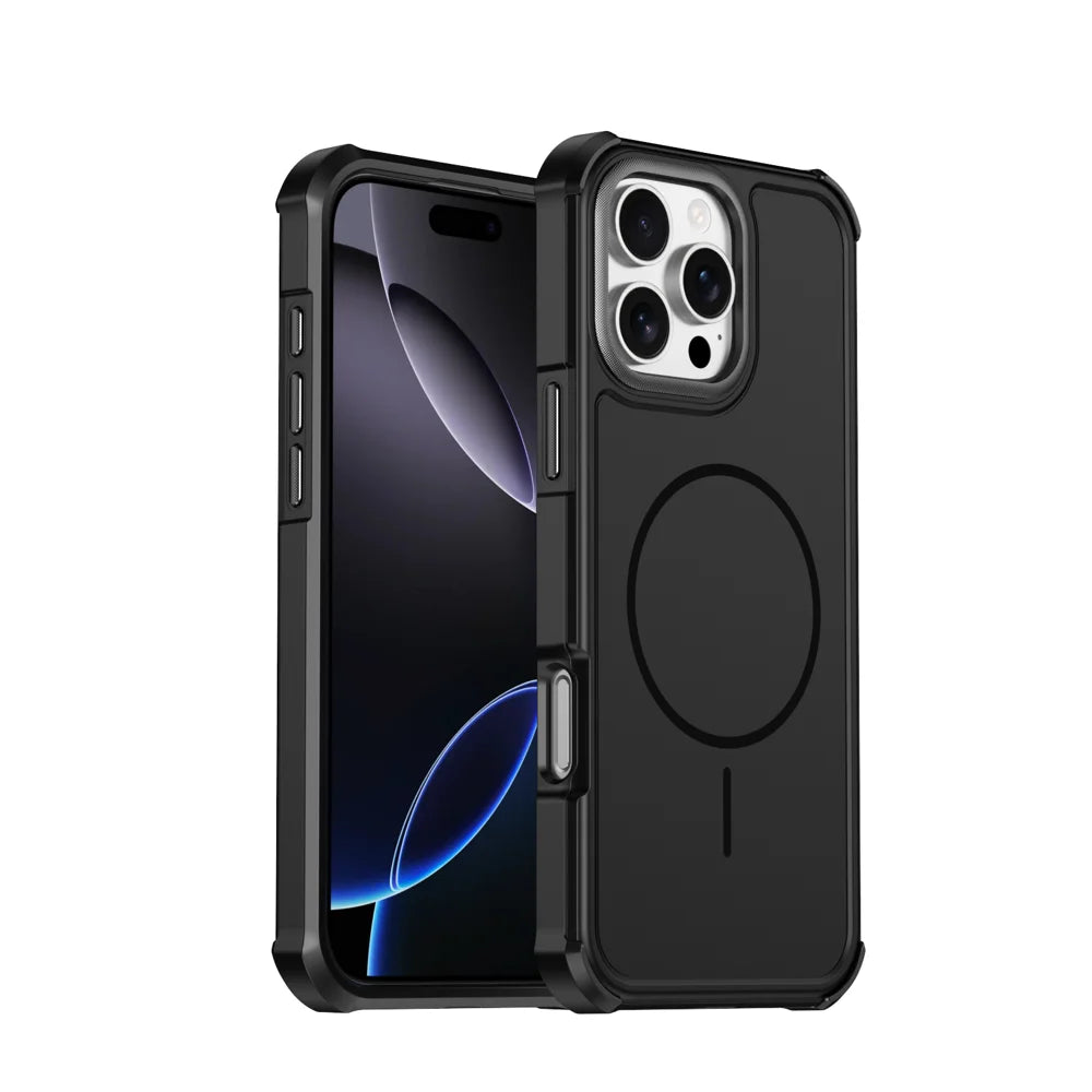 For iPhone 16 Pro Max Magnetic Case Shockproof TPU PC Protective Cover - Black - 1