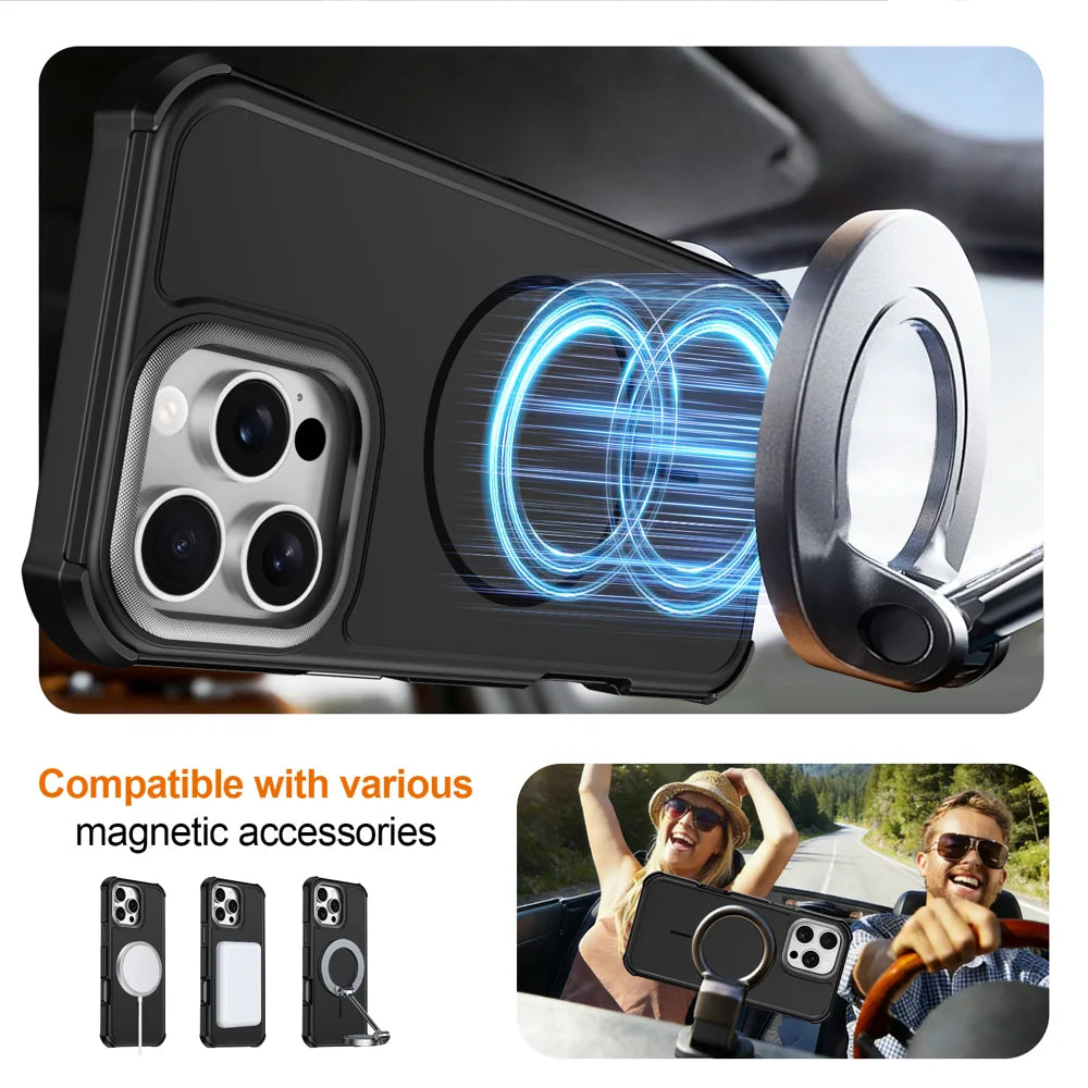 For iPhone 16 Pro Max Magnetic Case Shockproof TPU PC Protective Cover - Black - 4