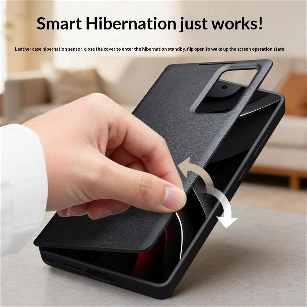 QIALINO For Samsung Galaxy S26+ Case View Window Genuine Cow Leather Flip Phone Cover (APP Version) - Black - 7