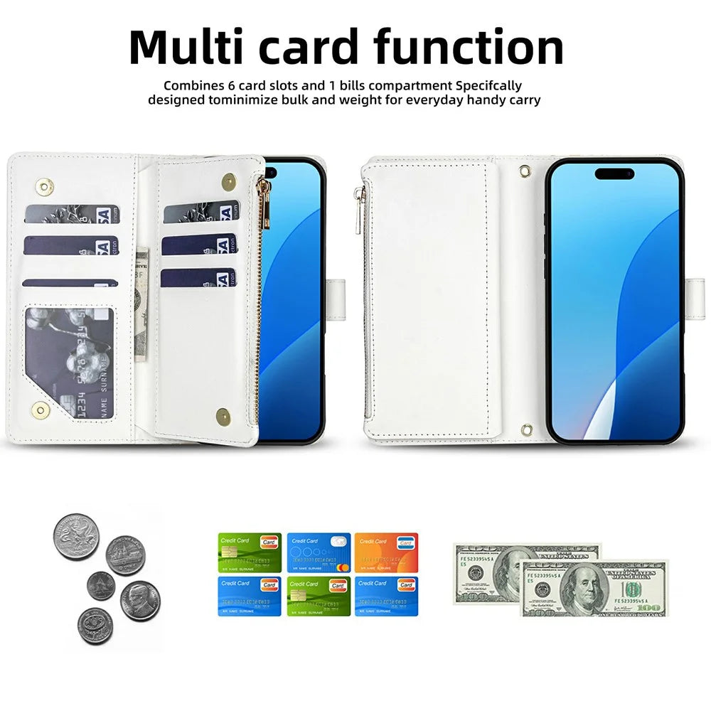 For iPhone 18 Pro / 17 Pro Leather Case with Wrist Strap / Shoulder Strap Rhombic Floral Pattern Zipper Wallet Phone Cover - A5 - 6