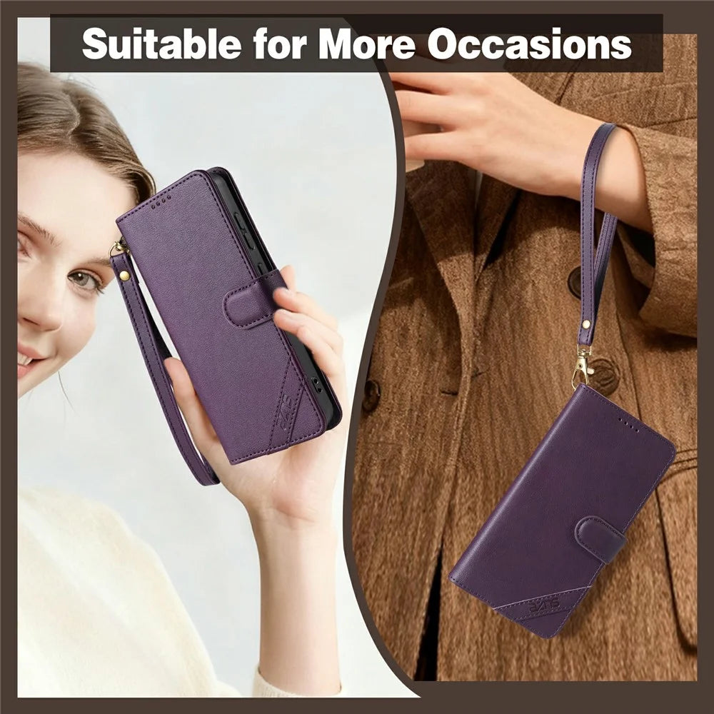 AZNS A2 for OnePlus Ace 6 Ultra 5G Leather Case with Wrist Strap RFID Blocking Wallet Stand Phone Cover - Brown - 5