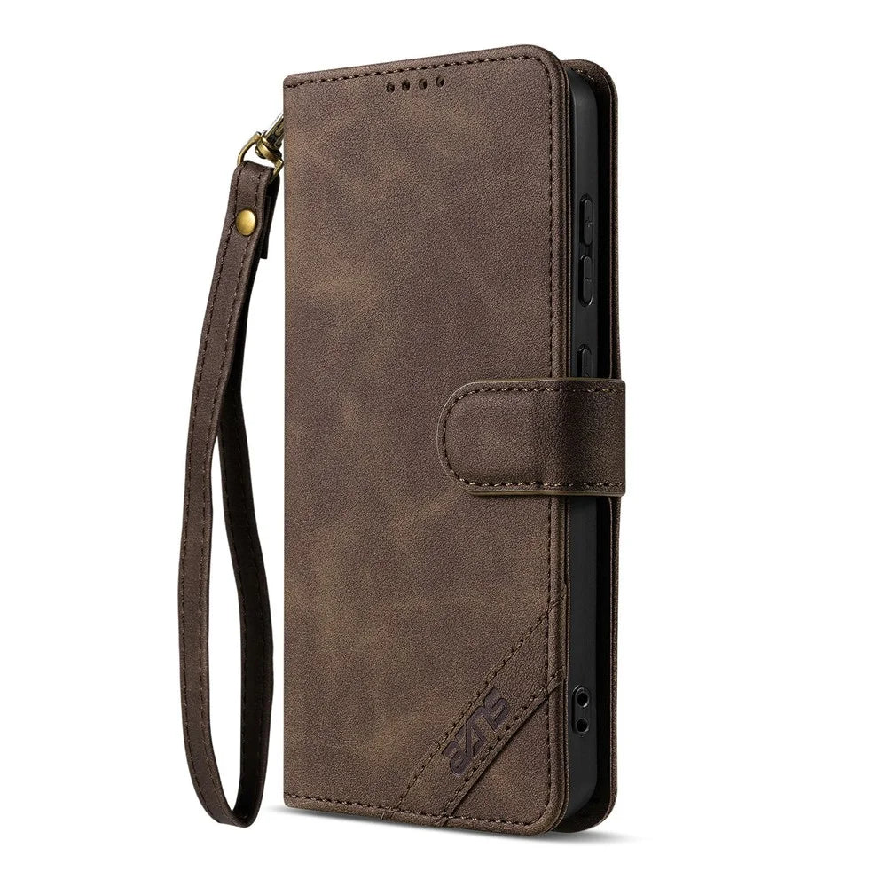 AZNS A2 for OnePlus Ace 6 Ultra 5G Leather Case with Wrist Strap RFID Blocking Wallet Stand Phone Cover - Brown - 6