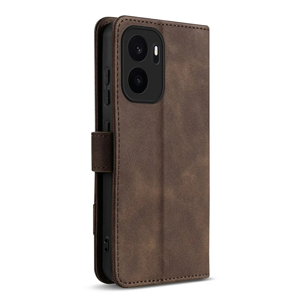 AZNS A2 for OnePlus Ace 6 Ultra 5G Leather Case with Wrist Strap RFID Blocking Wallet Stand Phone Cover - Brown - 7