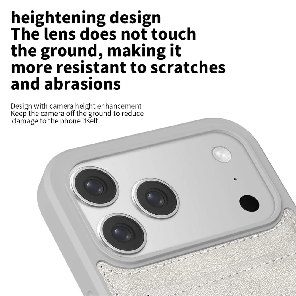 For iPhone 17 Pro Case Multi-Card Slots Kickstand Leather + PC + TPU Shockproof Phone Cover - Grey - 4